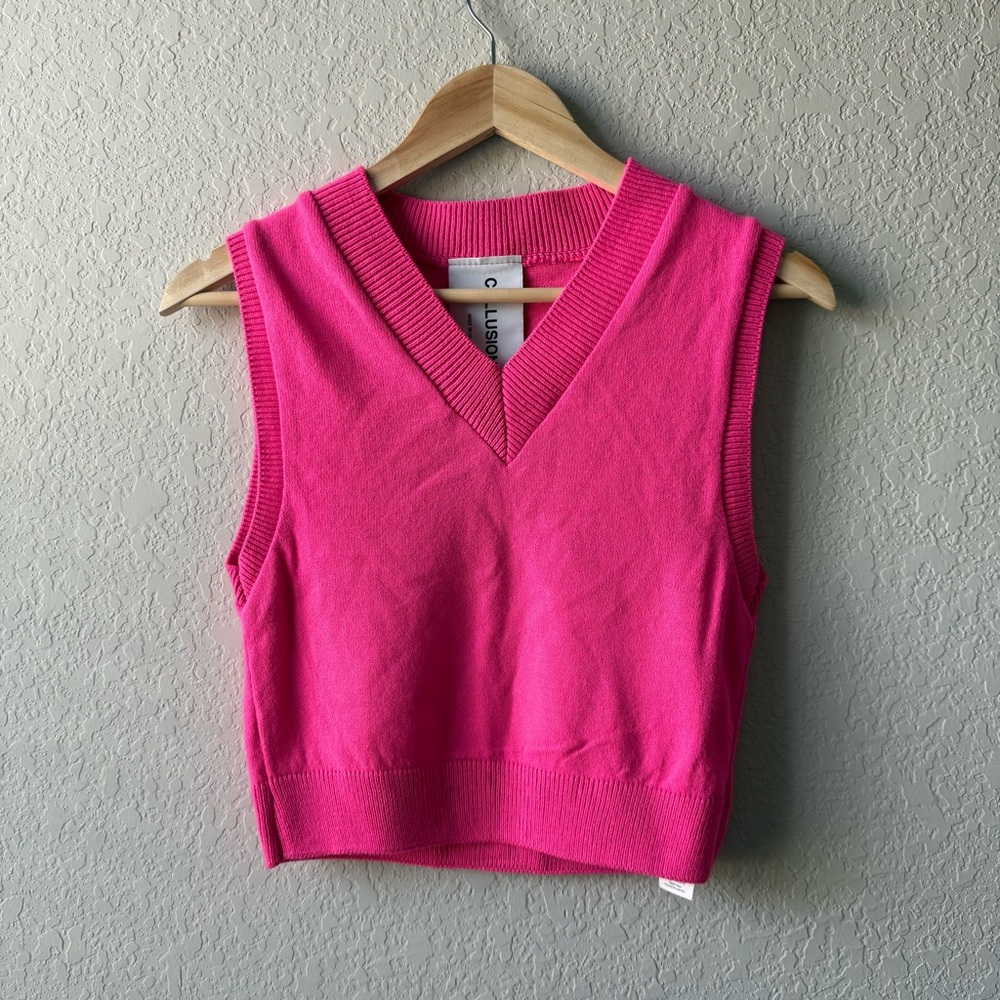 Collusion Pink Cropped Knit Sweater Vest